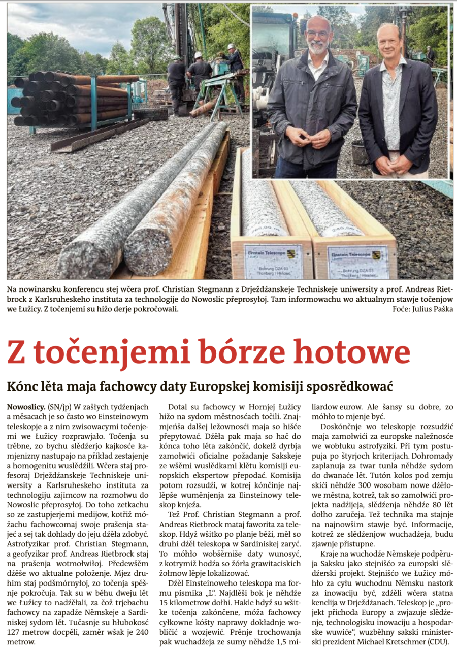 Artikel der Serbske Nowiny über Bohrlochveranstaltung in Naußlitz